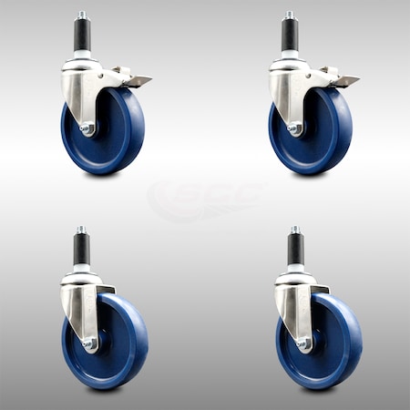 Service Caster 5 Inch 316SS Solid Poly Swivel 1-1/8 Inch Expanding Stem Caster Lock Brake, 2PK SCC-SS316TTLEX20S514-SPUS-2-S-2-118